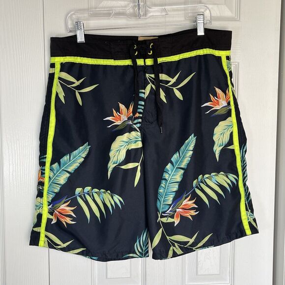Men’s Swim Trunks Large Black Floral Roebuck & Co - Picture 2 of 16